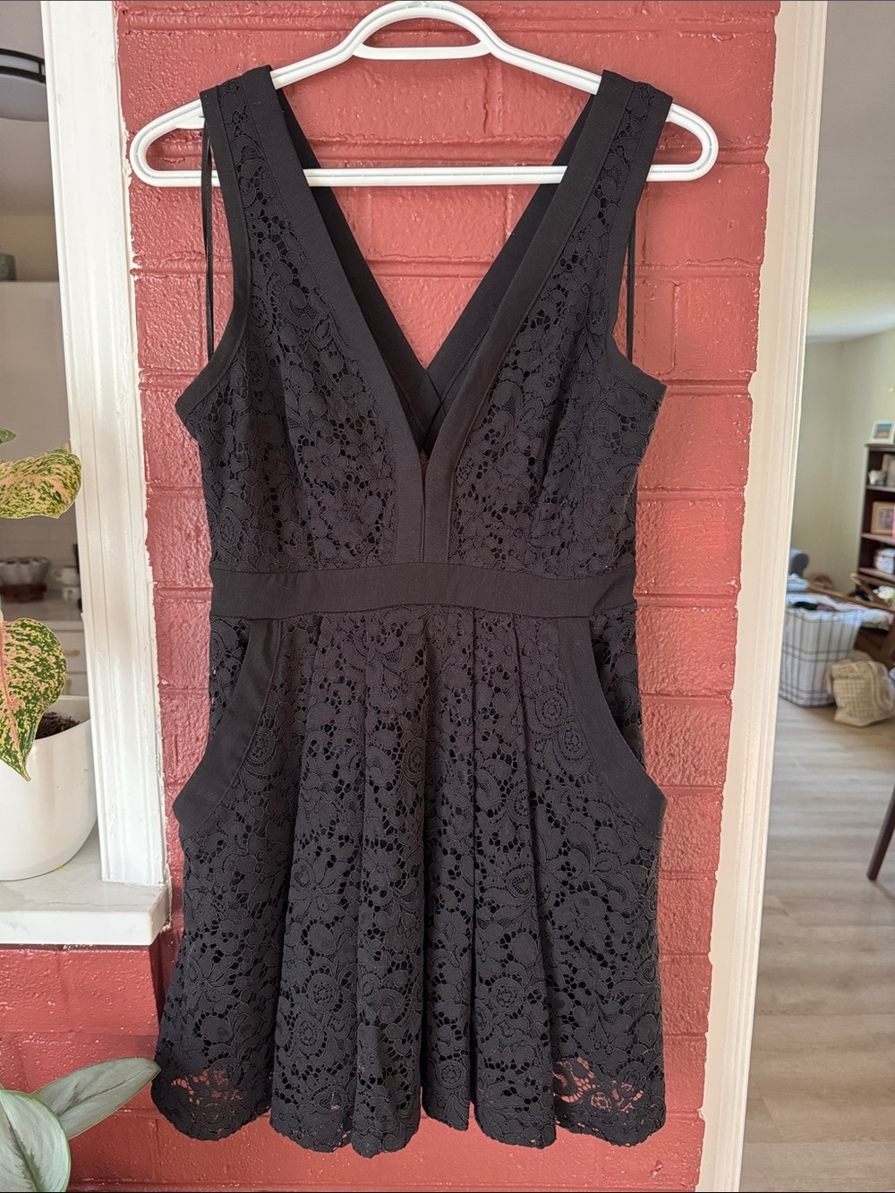 Free People Lovely in Lace Black V-Neck Mini Dress with Back Cut Out XS